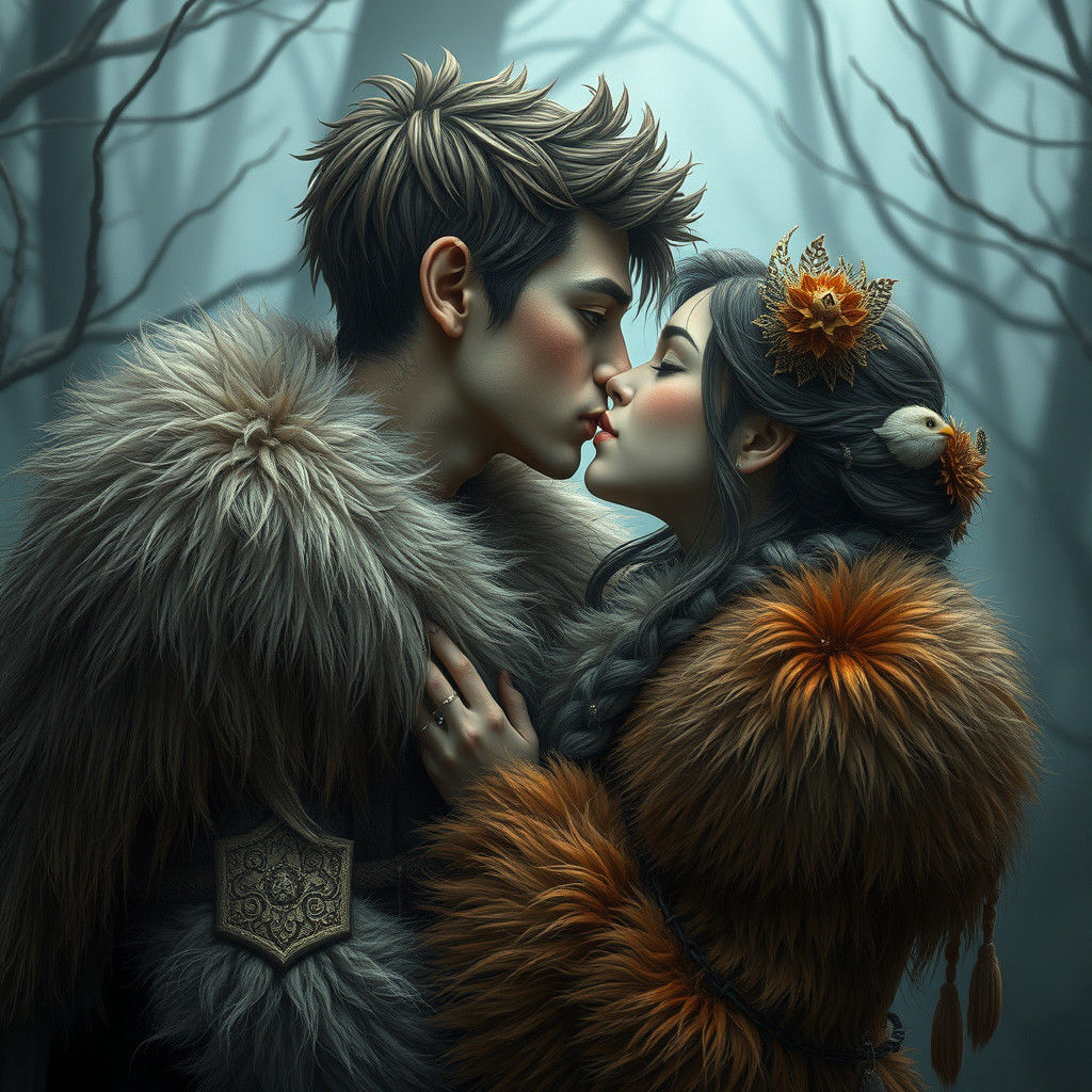 Mystical Kiss: Fantasy Concept Art in Matte Painting Style