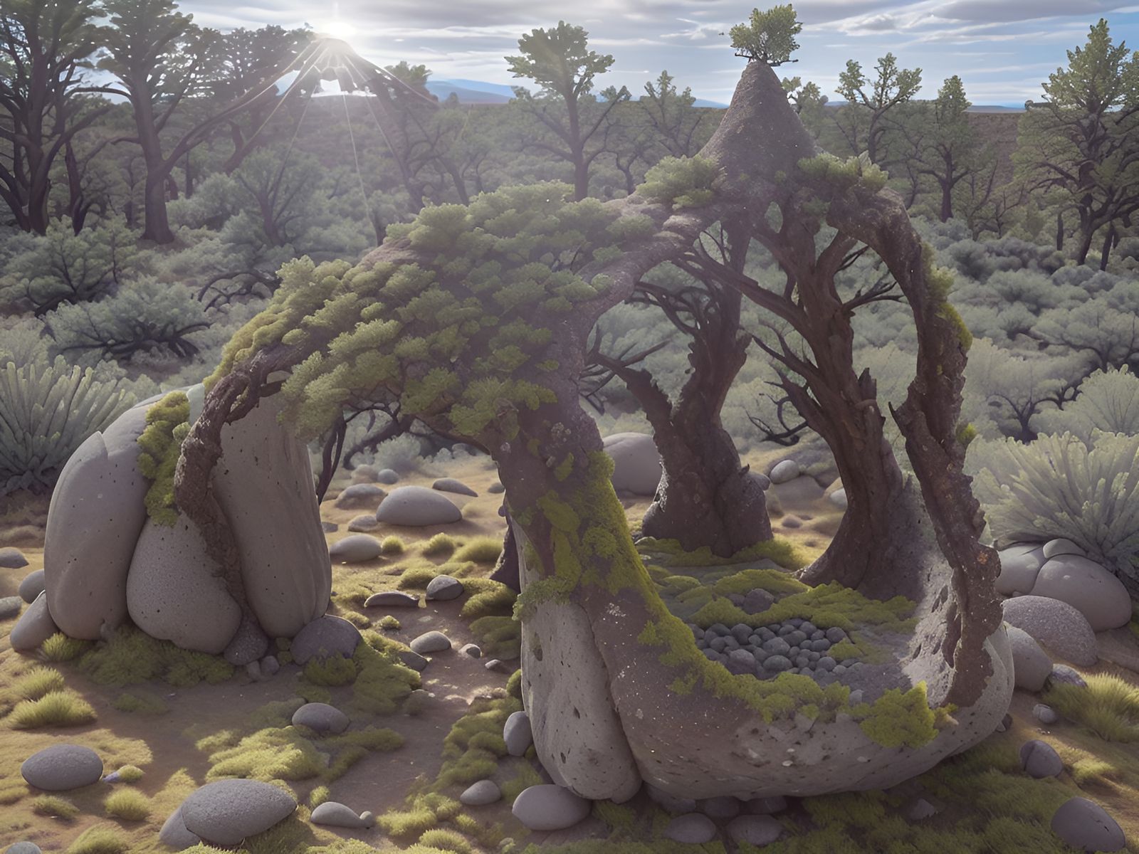Moss Covered Dolmen in Oregon Desert Grove