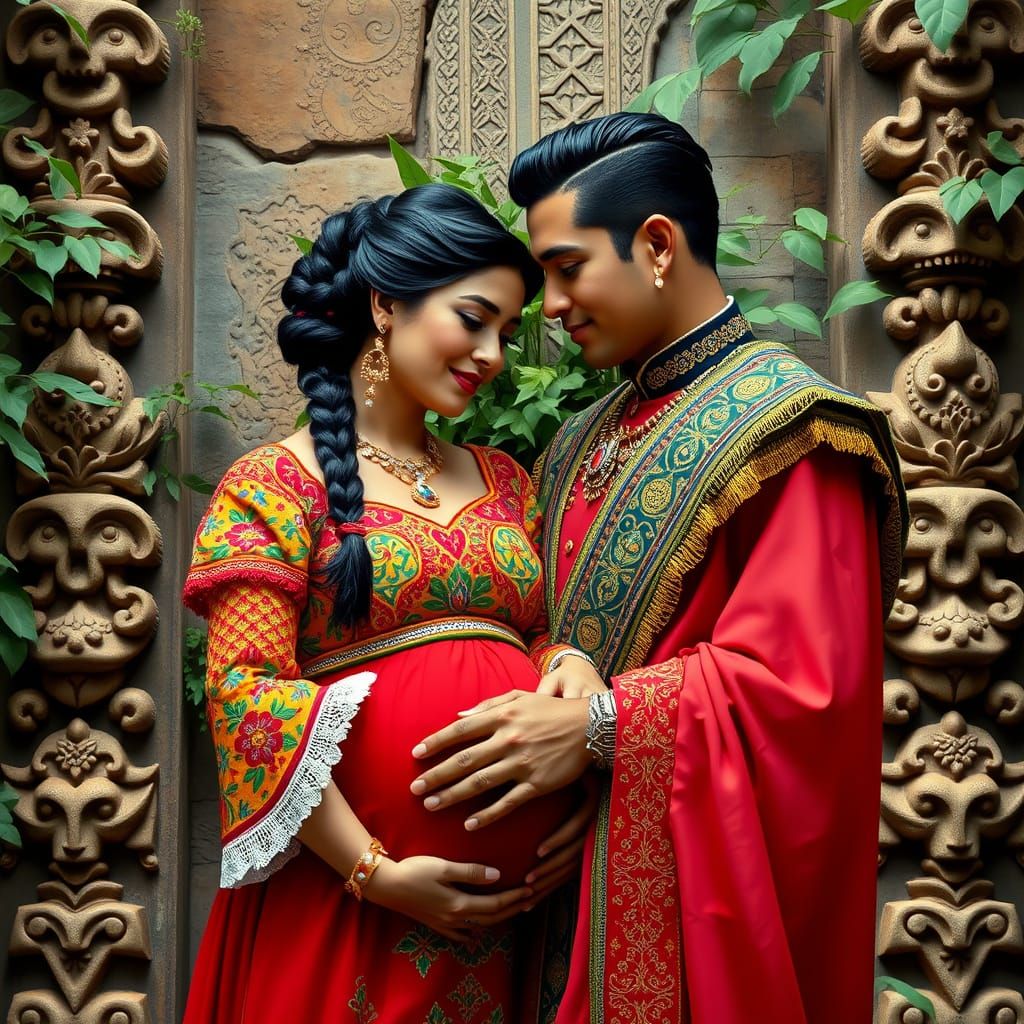 Tehuana Queen in Loving Embrace with Her King