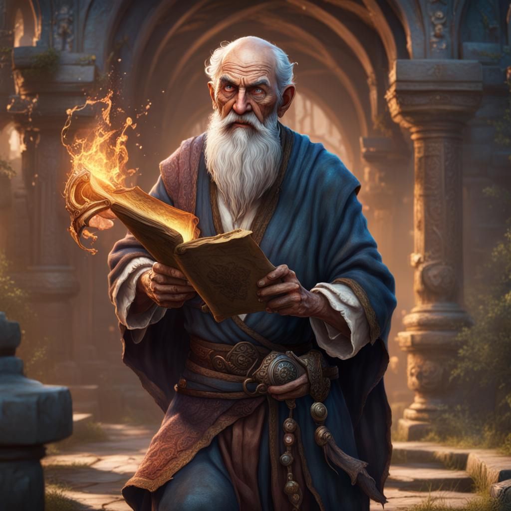 Fantasy Old Man with Scroll, Detailed Matte Painting