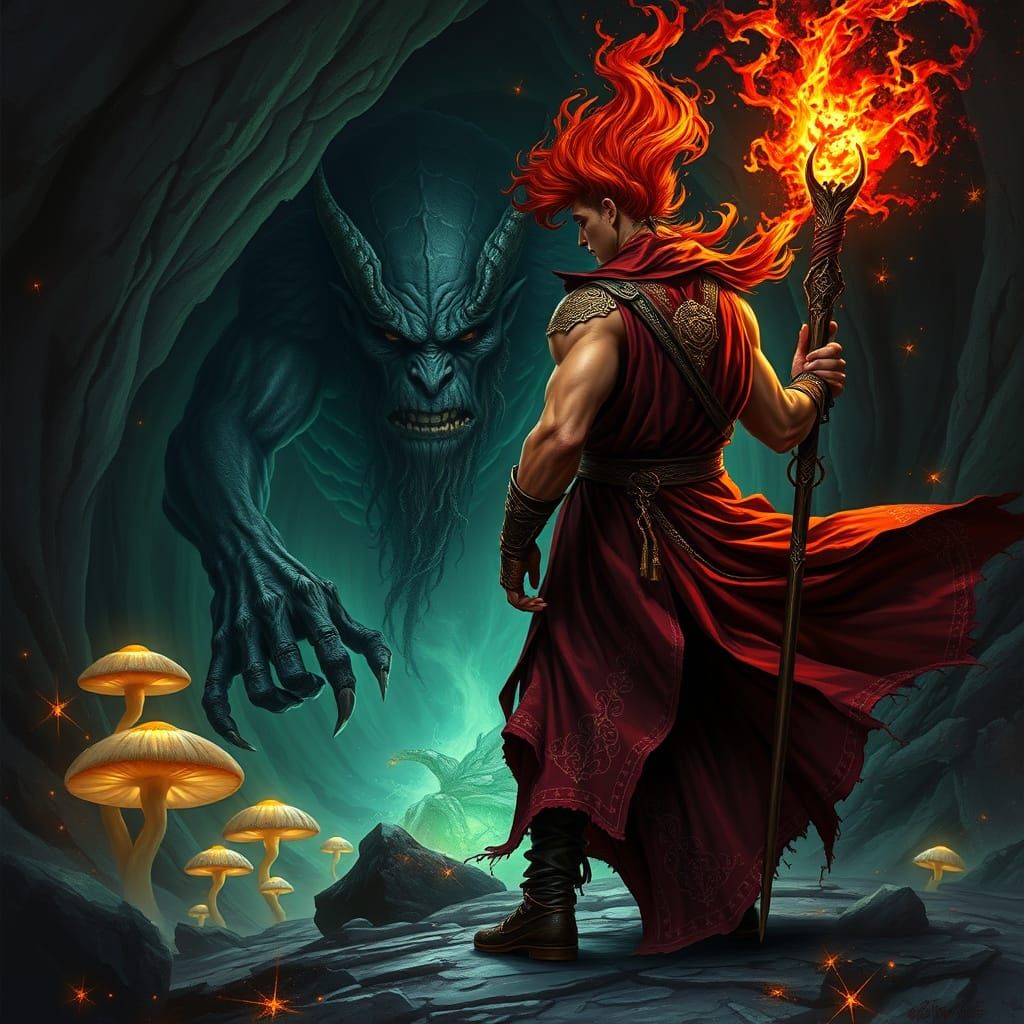 Majestic Sorcerer Channels Primal Forces Against Cave Troll