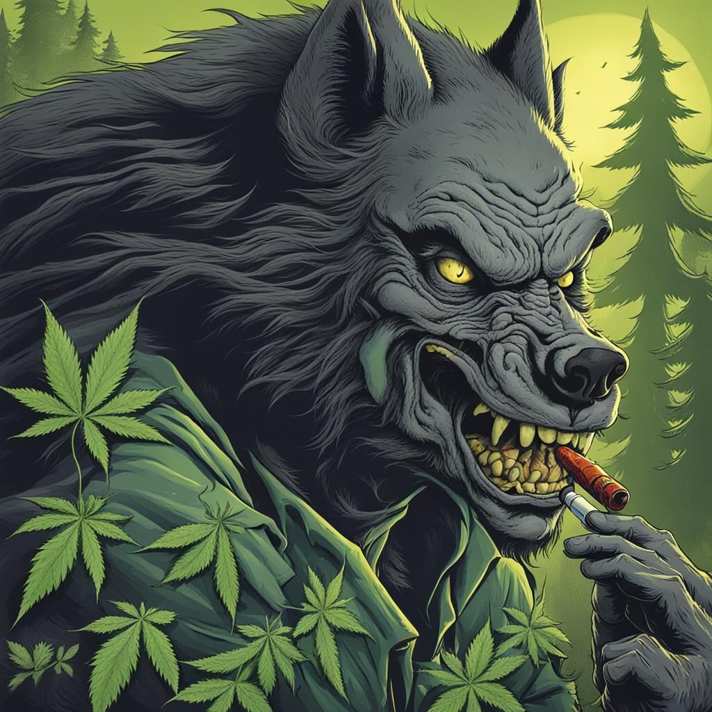 Werewolf Enjoys Marijuana in Surreal Image