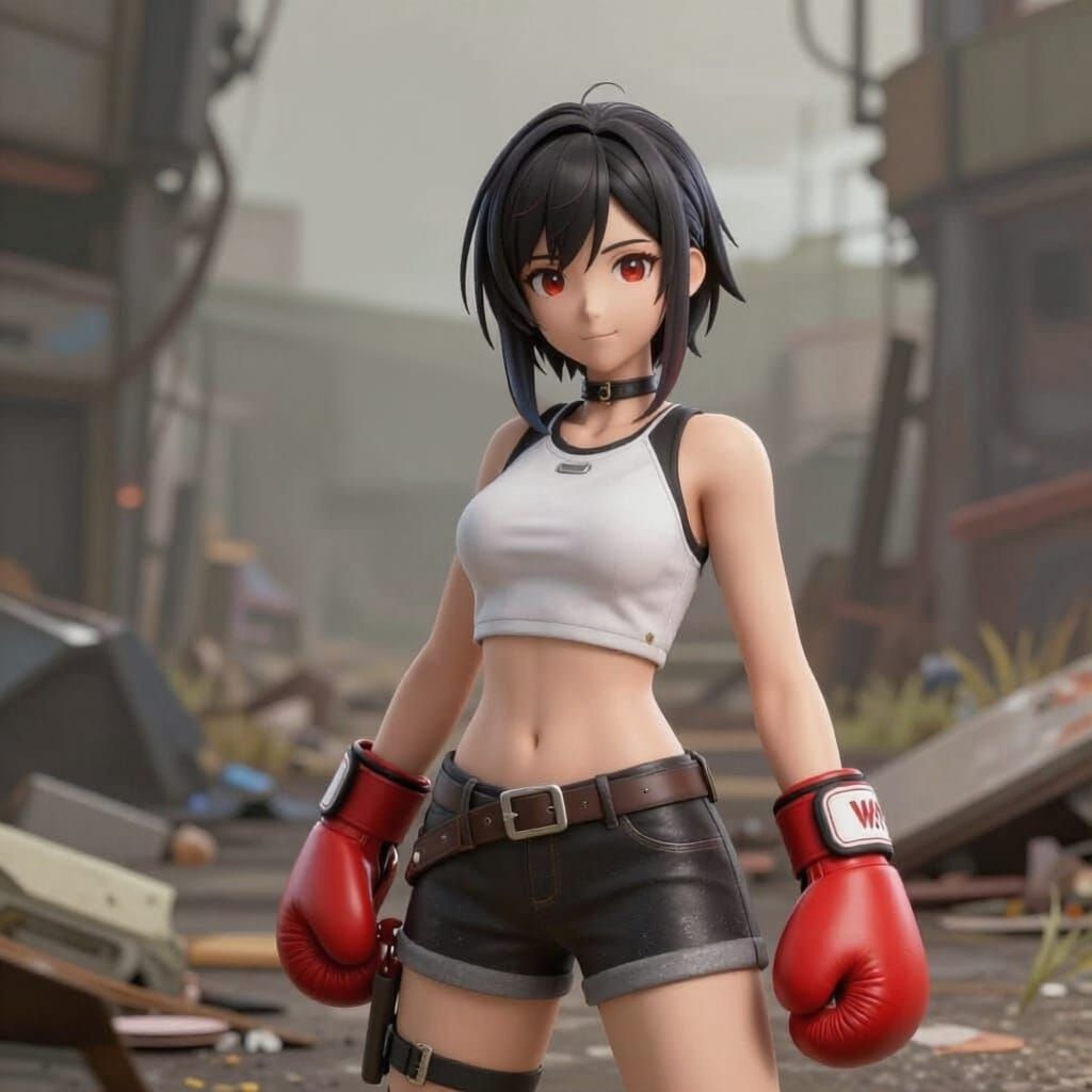 Post Apocalyptic Woman Boxer in Detailed Anime Style