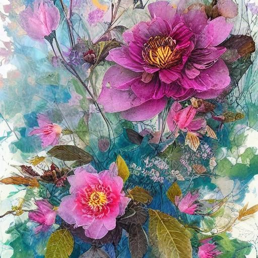Watercolor Wild Roses in Double Exposure Style