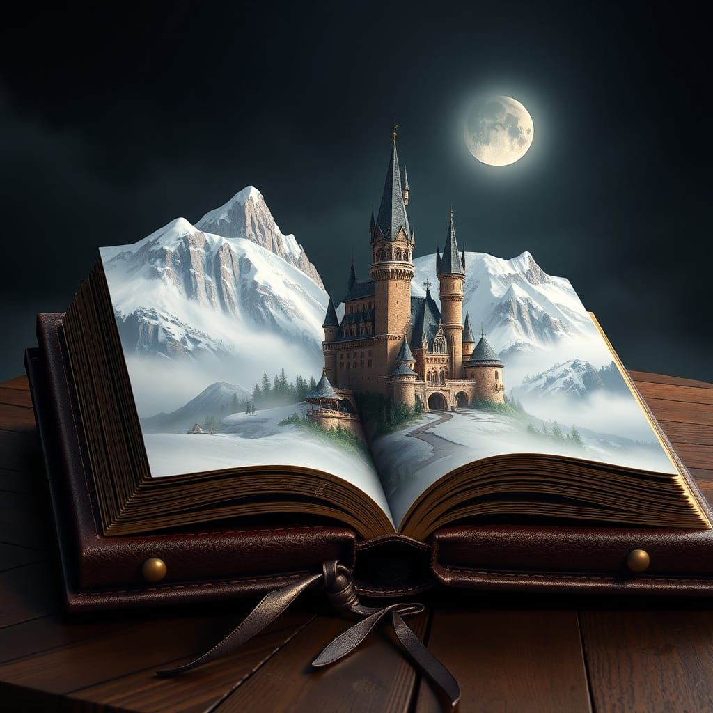 Fairy-Tale Castle Illustration in Open Book, 3D Digital Art
