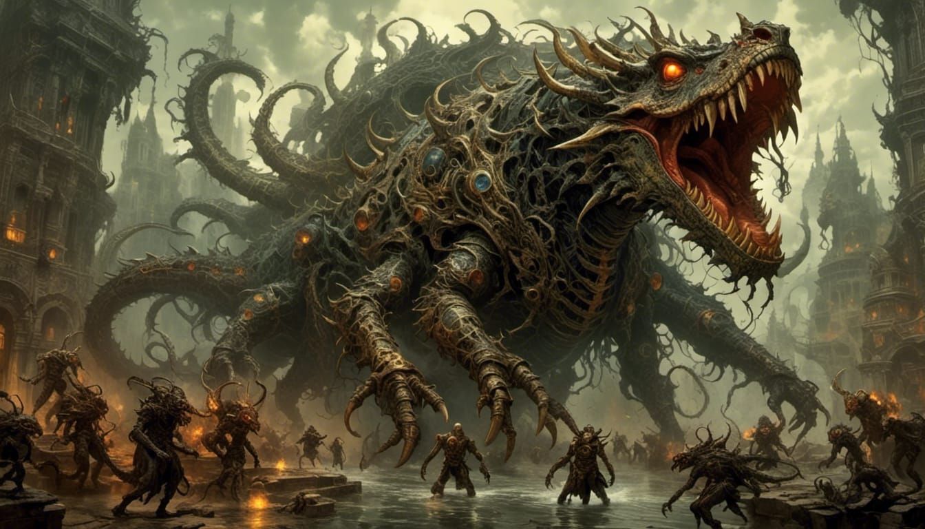 Draconic Beasts in Arcane Fluid Swirl