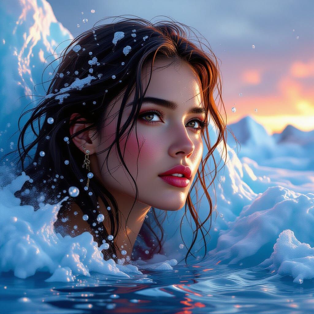 Blood Red Waterfall in Antarctica: Hyperrealistic Splash Art