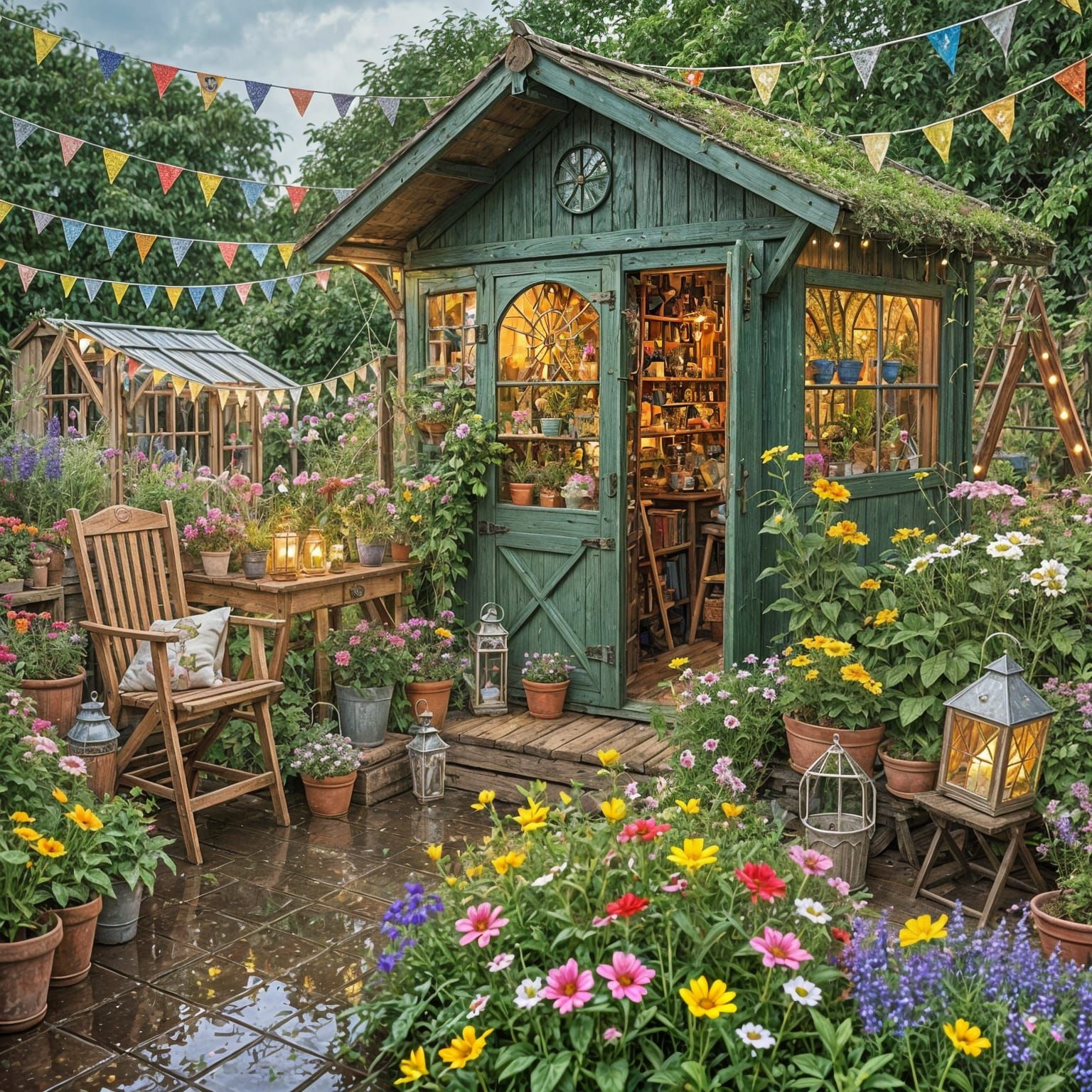 Stunning Magical Garden Shed in the Rain, Golden Hour