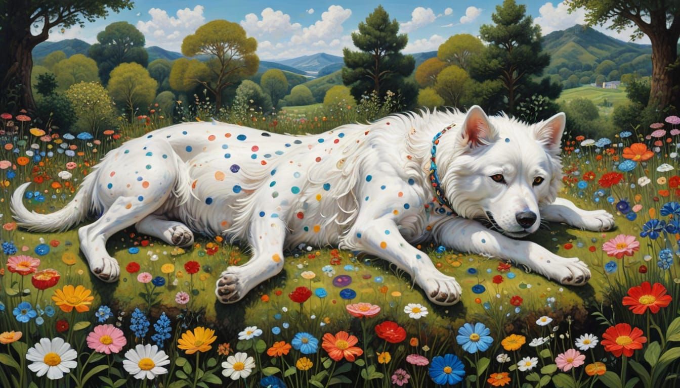 Surreal Goddess of Interconnected Ecosystems in Dots and Mir...