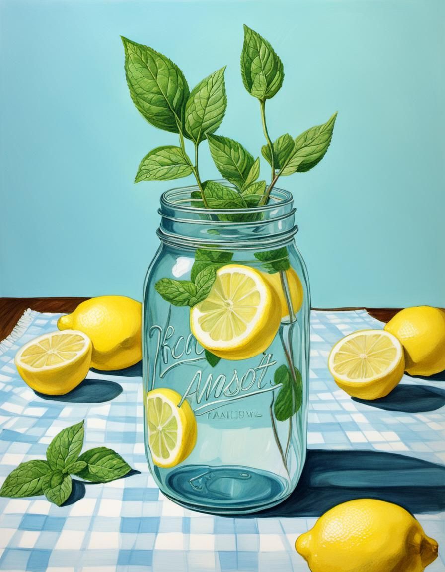 Lemonade in Mason Jar, Colored Pencil Cartoon