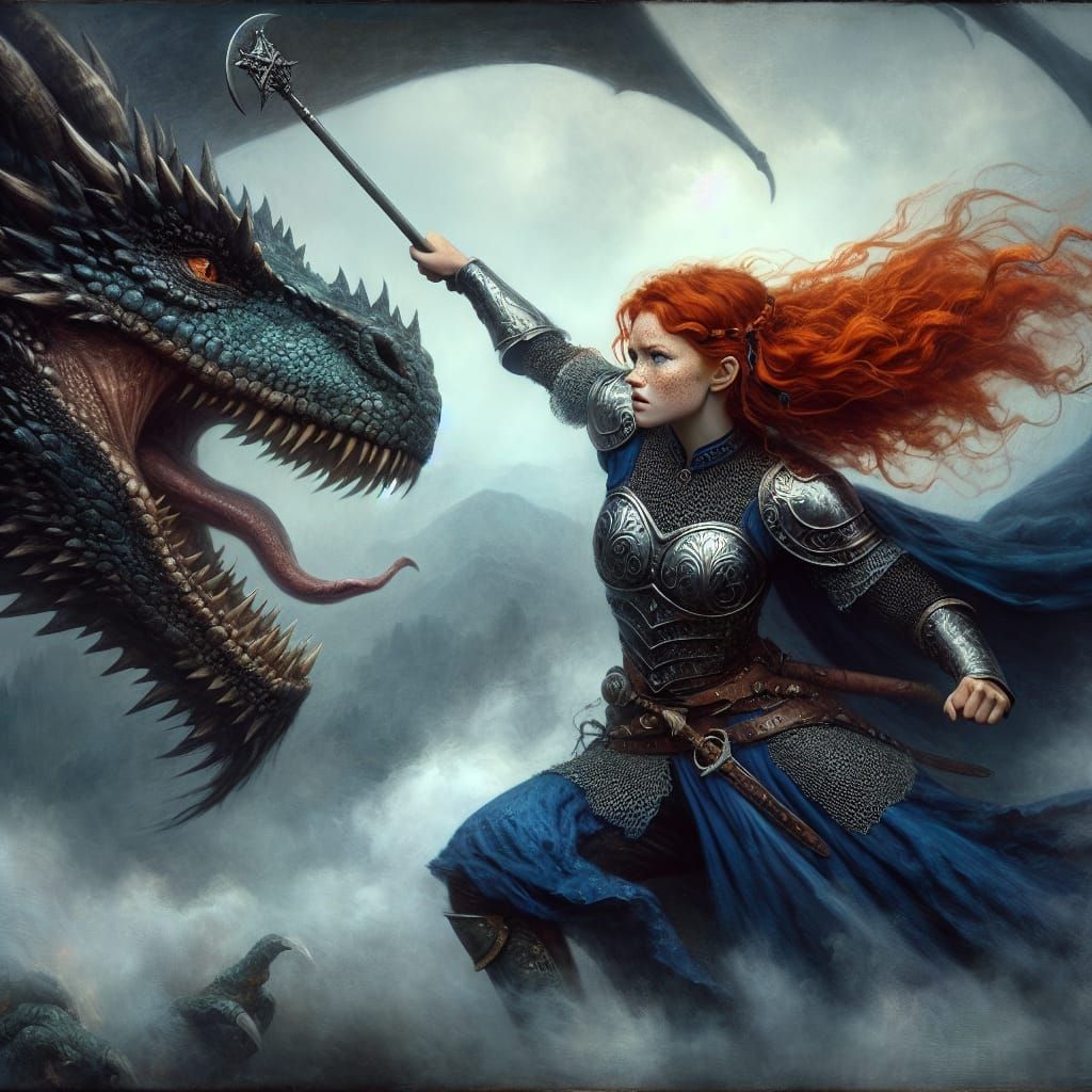 Dragon Slayer Strikes Dragon in Ominous Battle