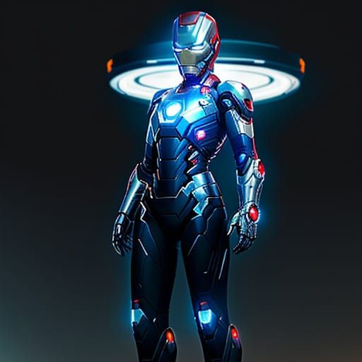 Cyberpunk Iron Warrior Gazing at UFO