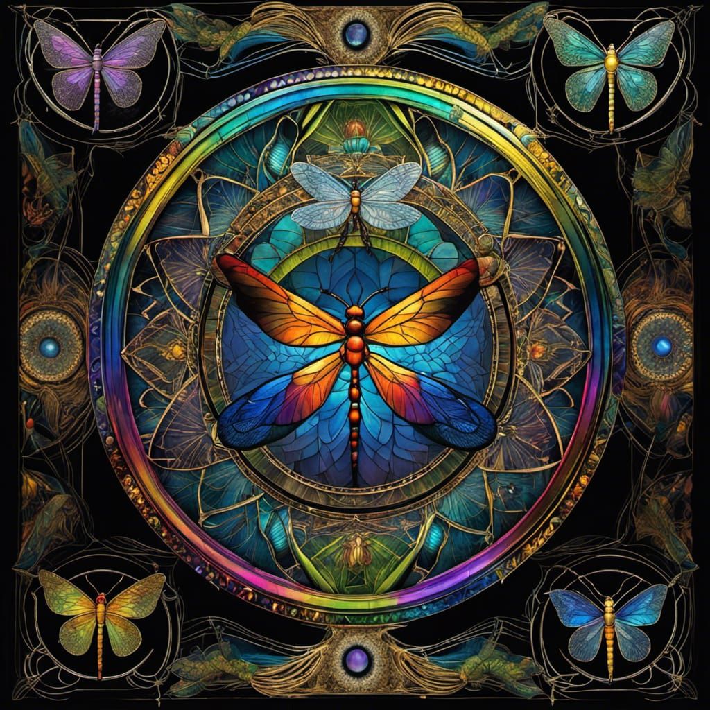 Kaleidoscope Mandala of Dragonflies and Beetles