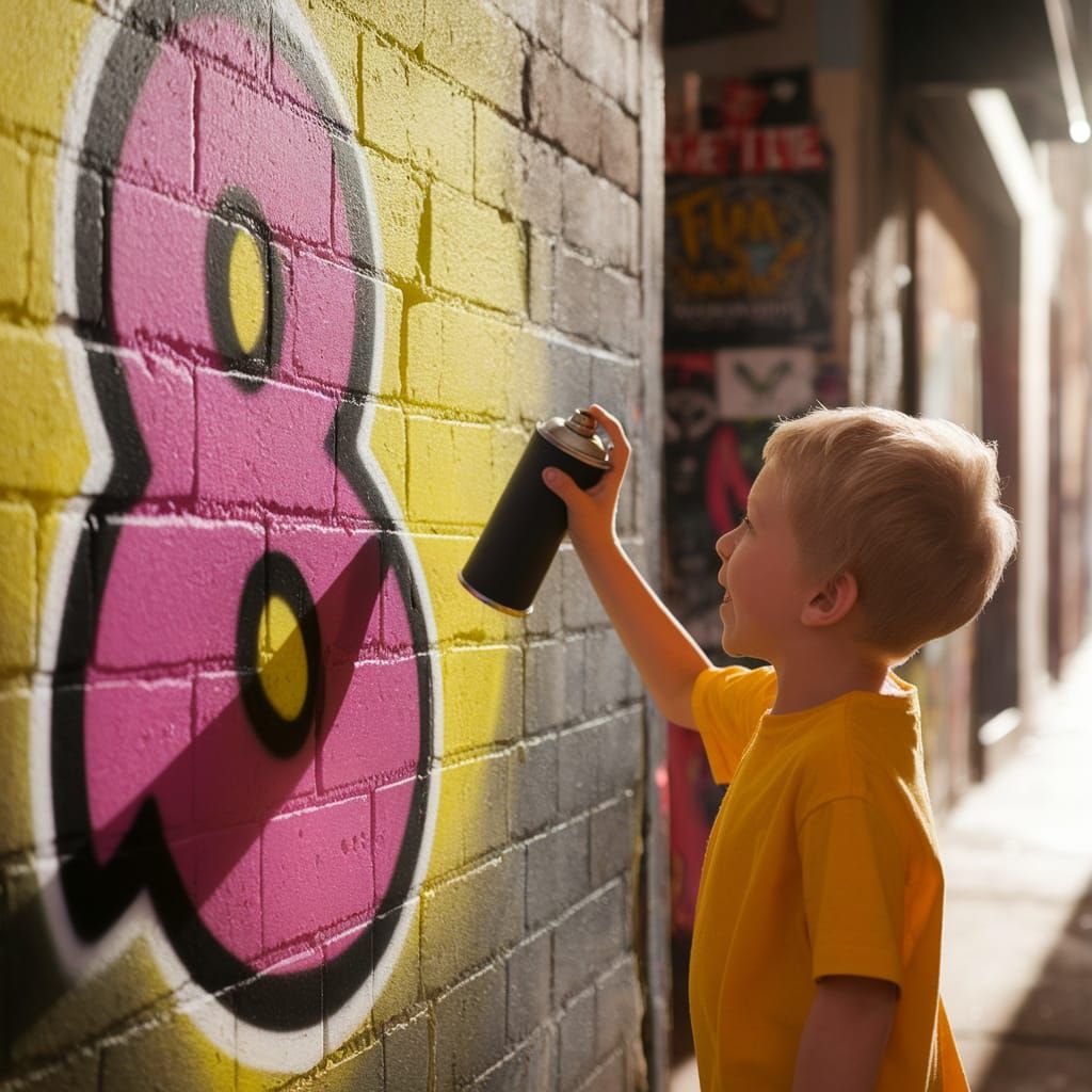 Charming Graffiti Scene in a Sunlit Alleyway