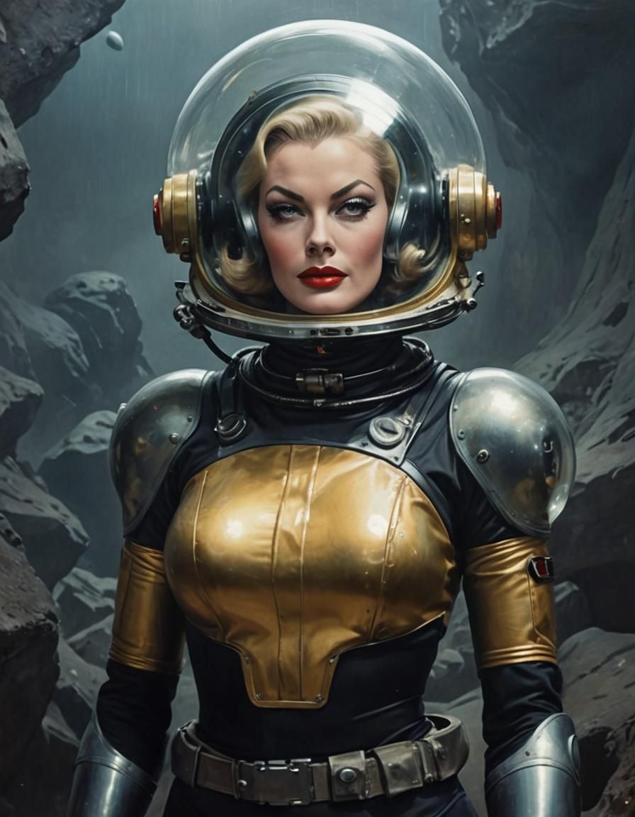 Retro Sci-Fi Space Explorer in Solarpunk Style