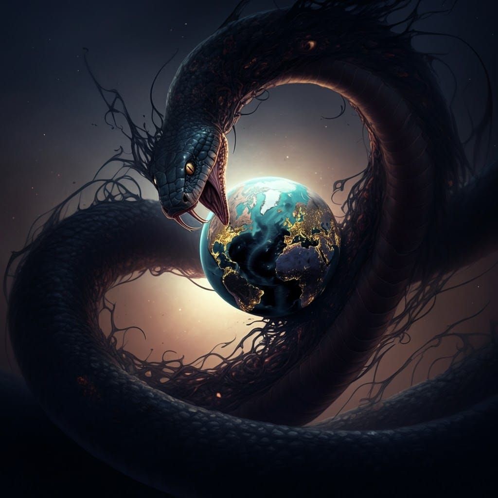Dark Serpent Consumes Earth: A Surrealist Nightmare