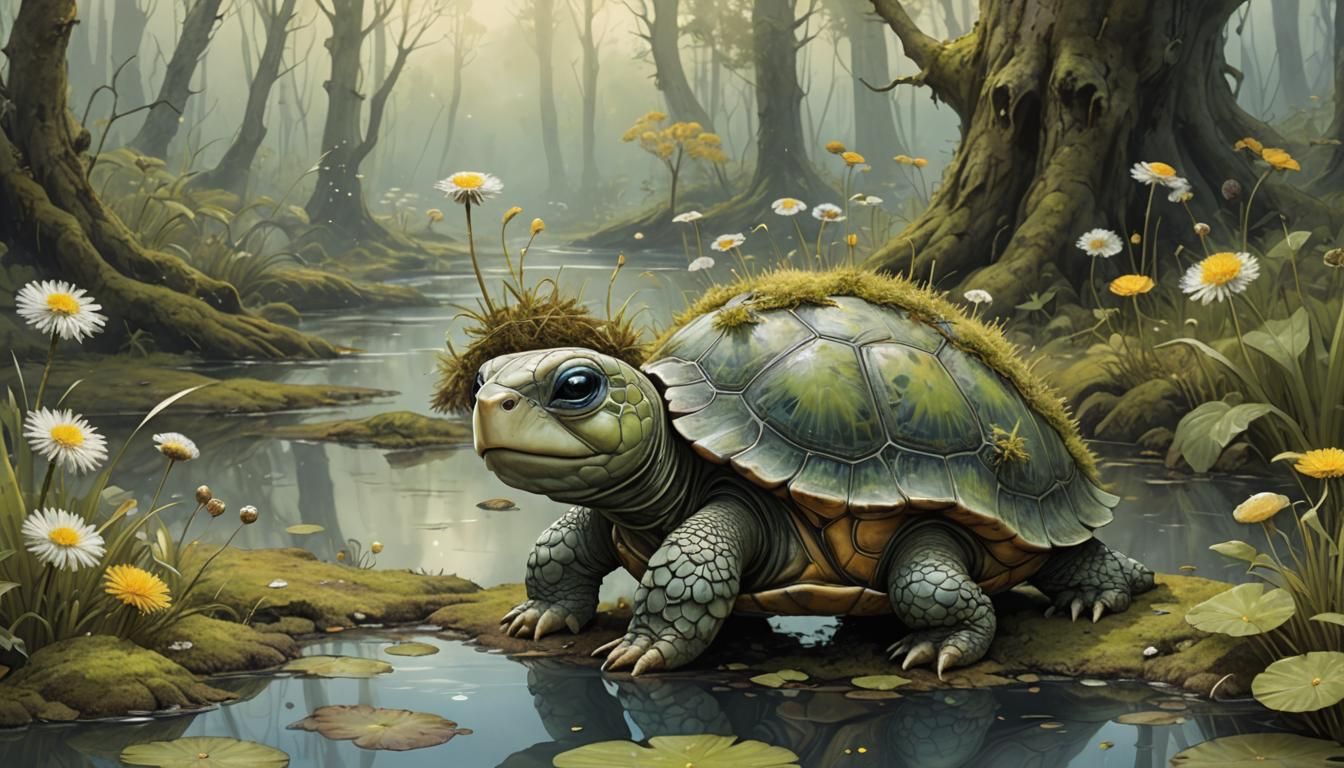 Adorable Humanoid Turtle in Storybook Style