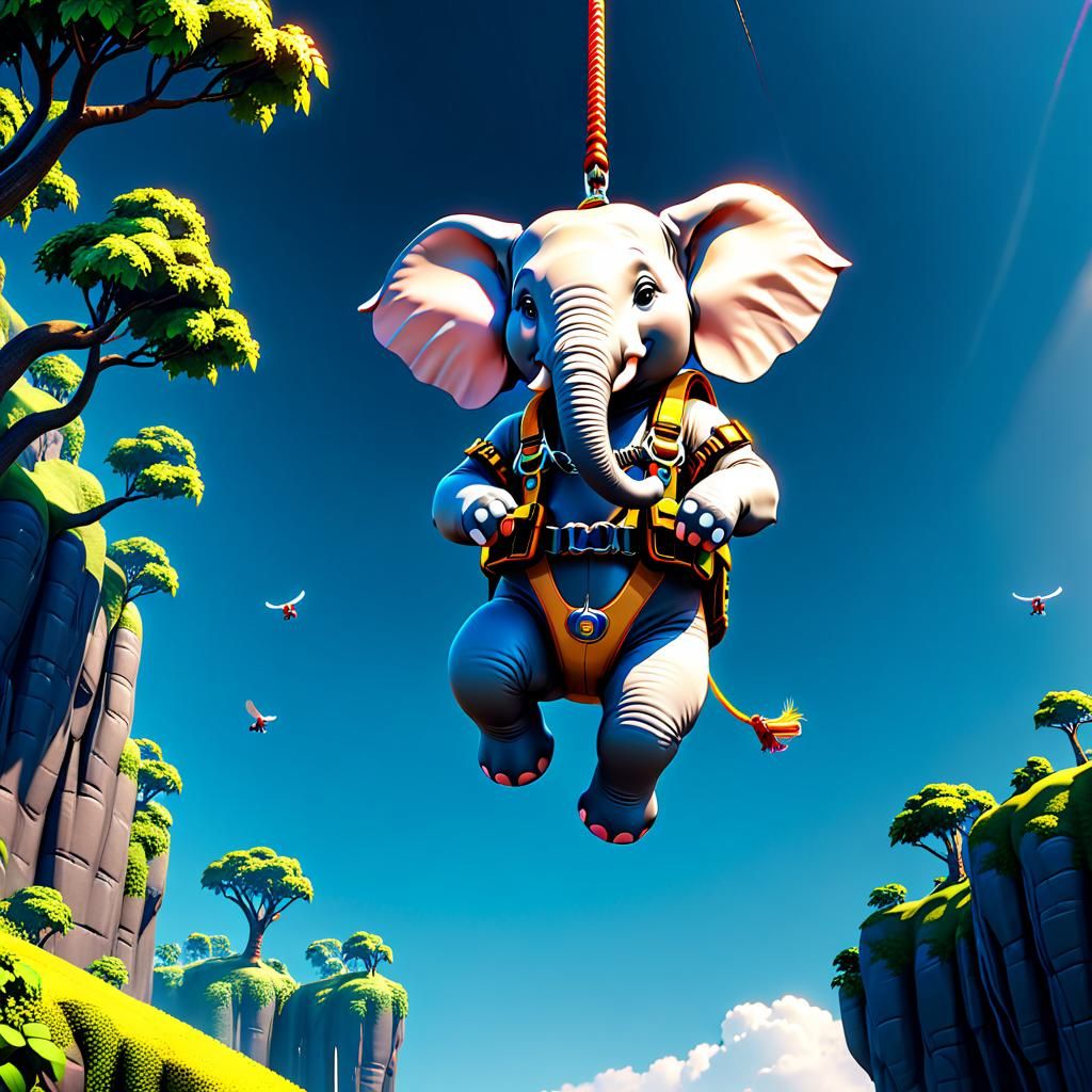 Anthropomorphic Elephant Bungee Jumping: 3D Game Art