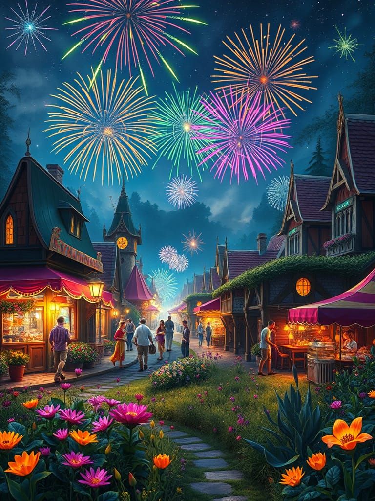 Vibrant Carnival in a Medieval Garden