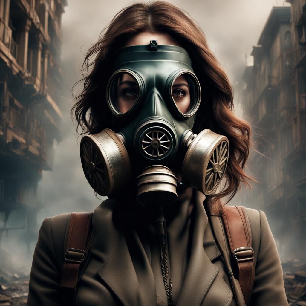 Gas Mask Woman in Dramatic Digital Painting