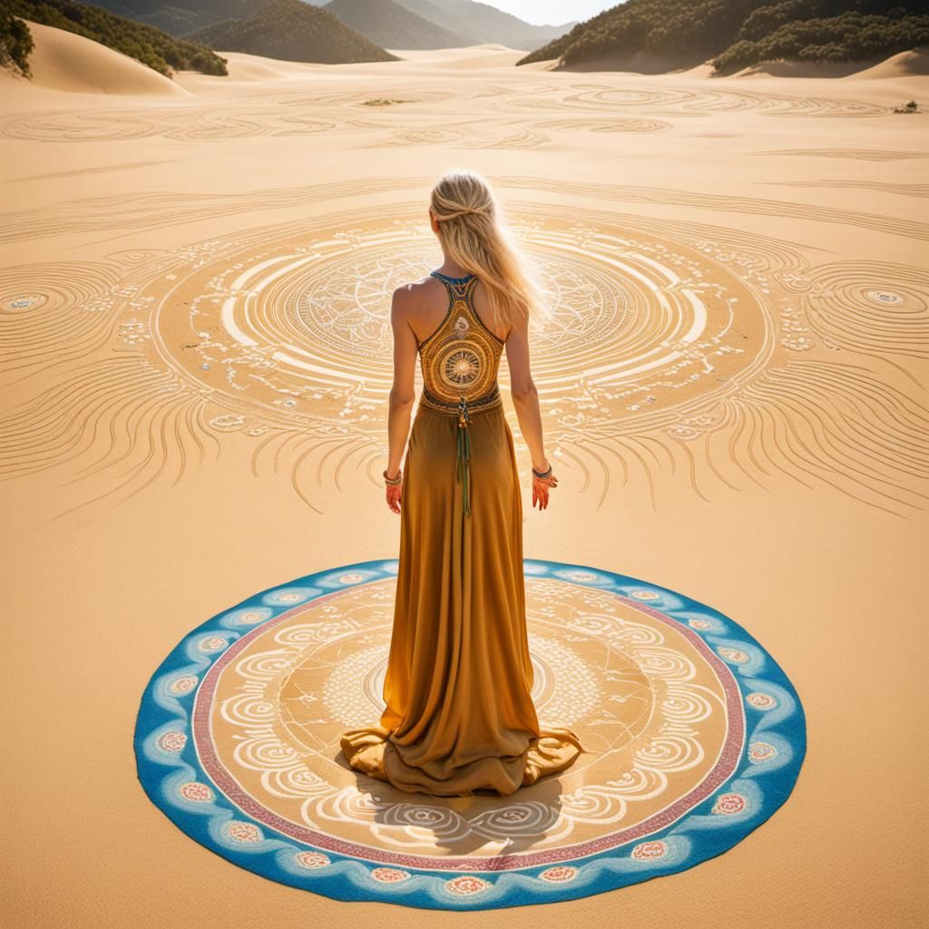 Woman at Center of Sand Mandala