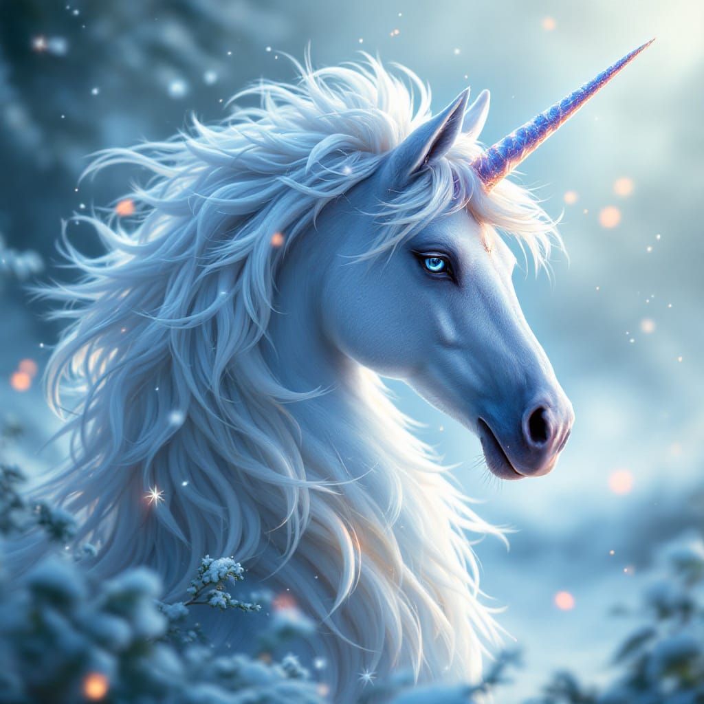 Unicorn Pegasus Hybrid in Snow, Ethereal Beauty