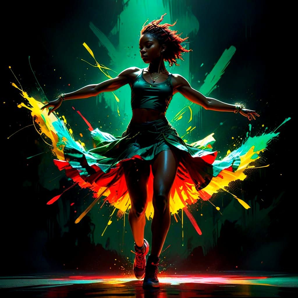 Vibrant Caribbean Urban Dancer Silhouette in Ethereal Motion