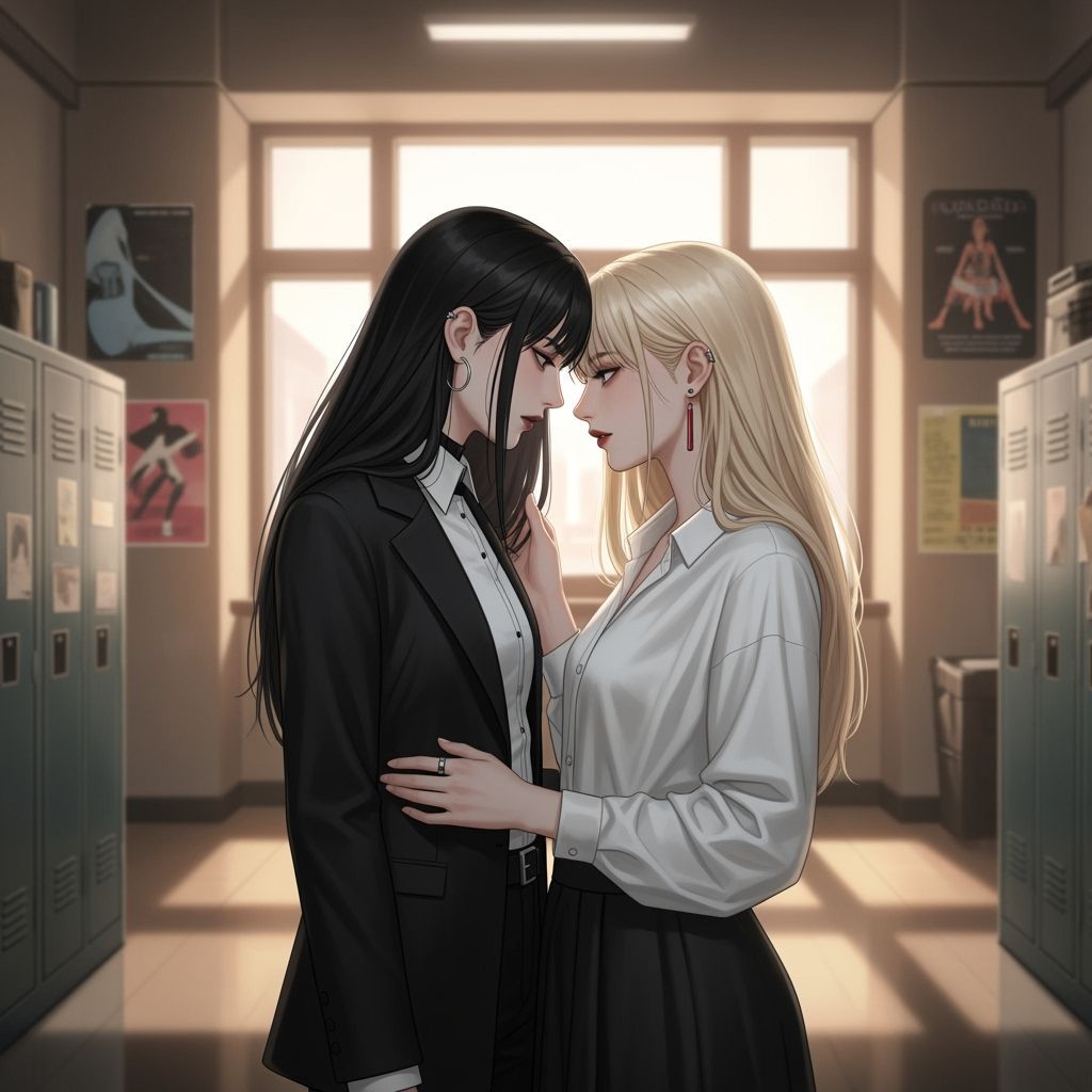 College Women in Hallway: Evoking Romantic Tension