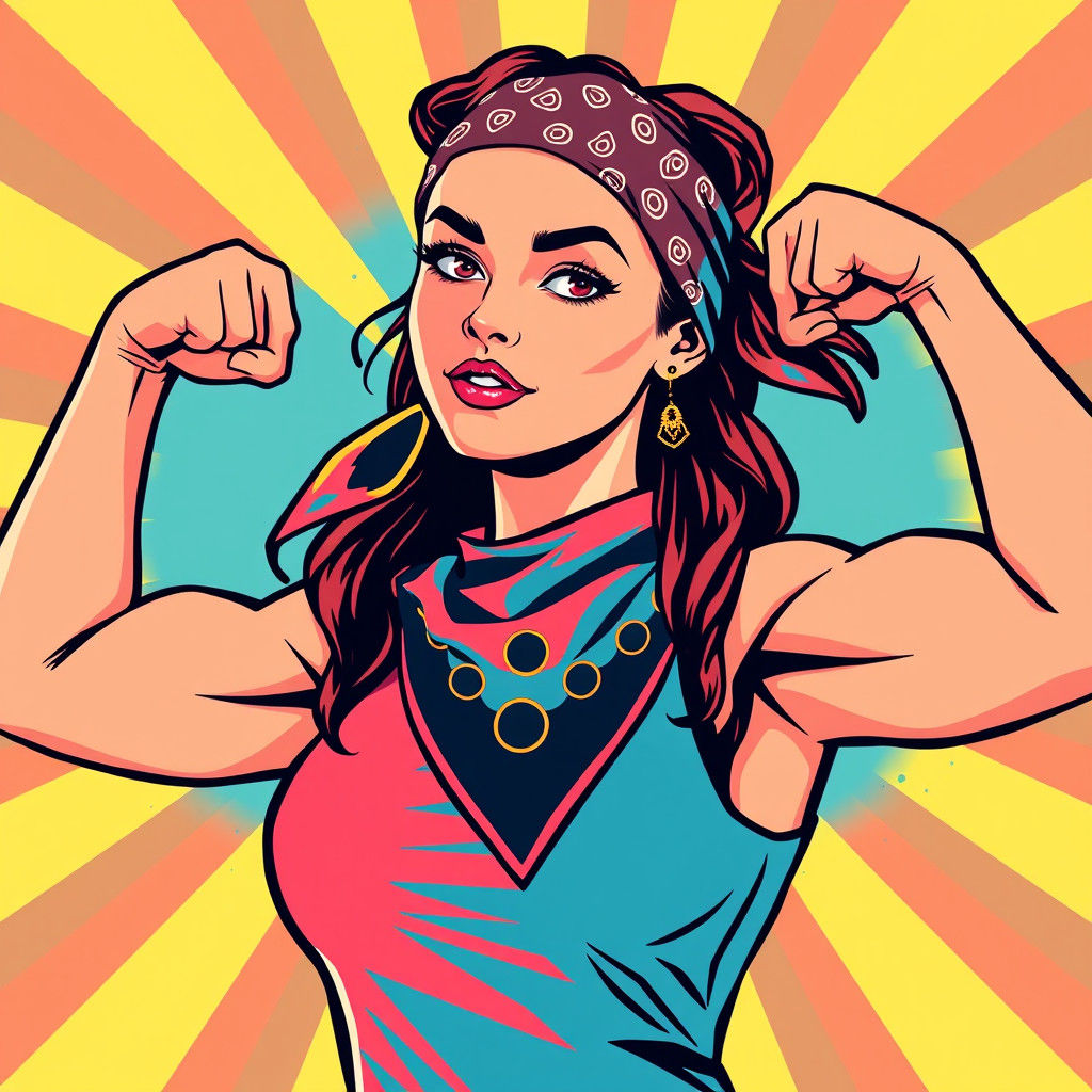 Woman Flexing in Pop Art Geometric Bauhaus Style