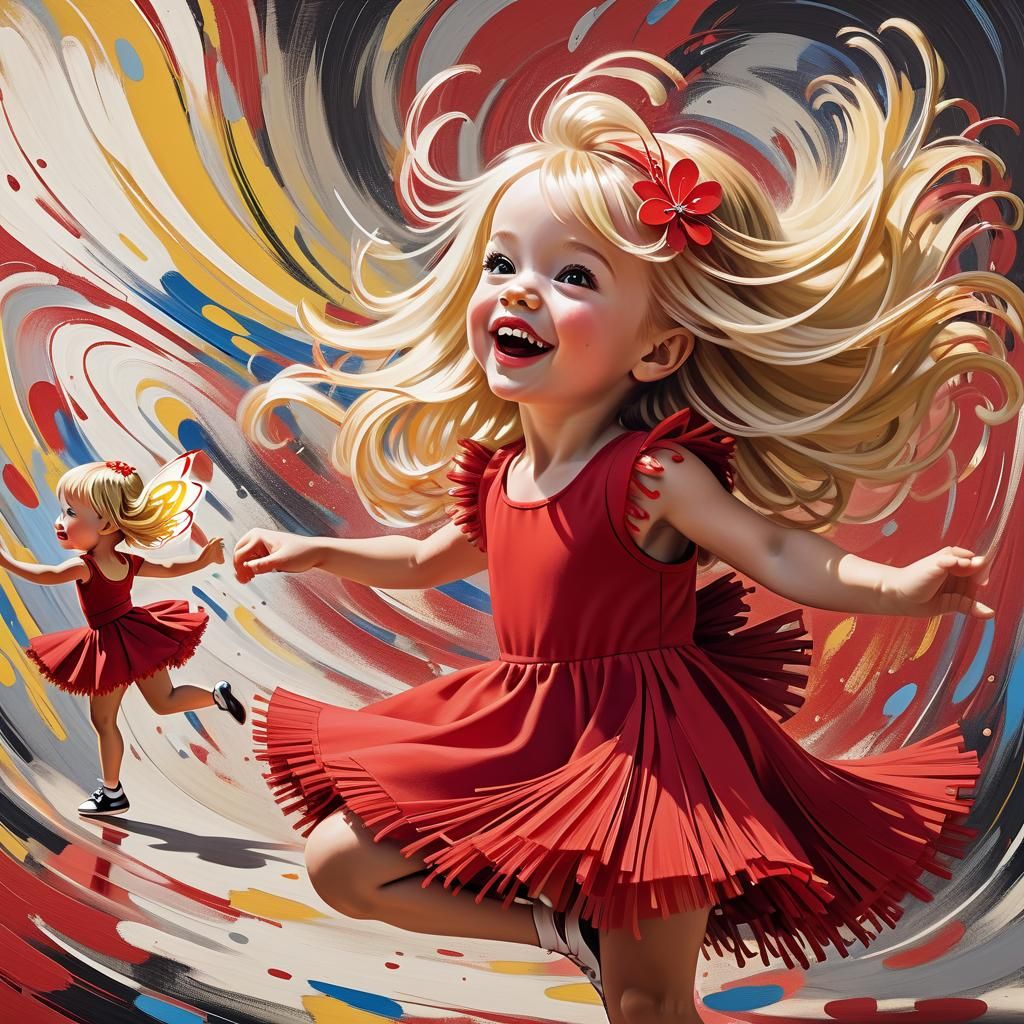 Vibrant Whimsical Pop Art Portrait of a Toddler and Fairy