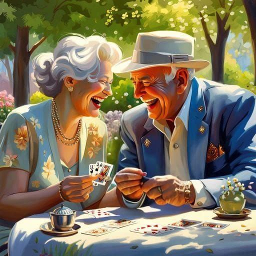 Smiling Couple Plays Cards on Spring Day