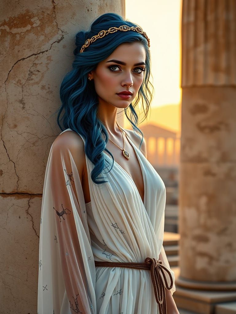 Regal Goddess in Ancient Greek Ruins