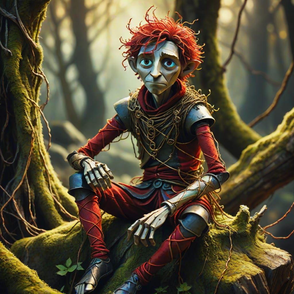 Entwined Puppet in Forest: A Digital Painting