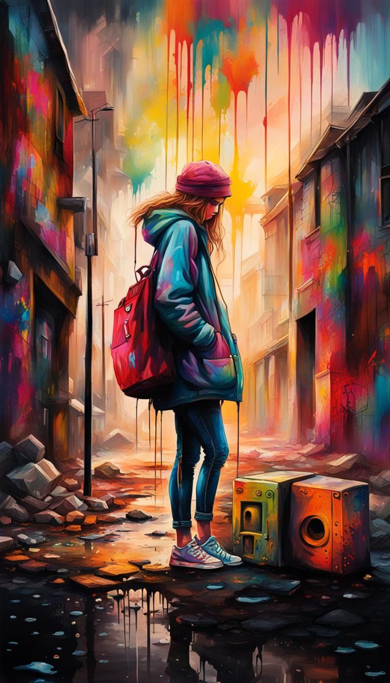 Sad Women in Graffiti Splash Art