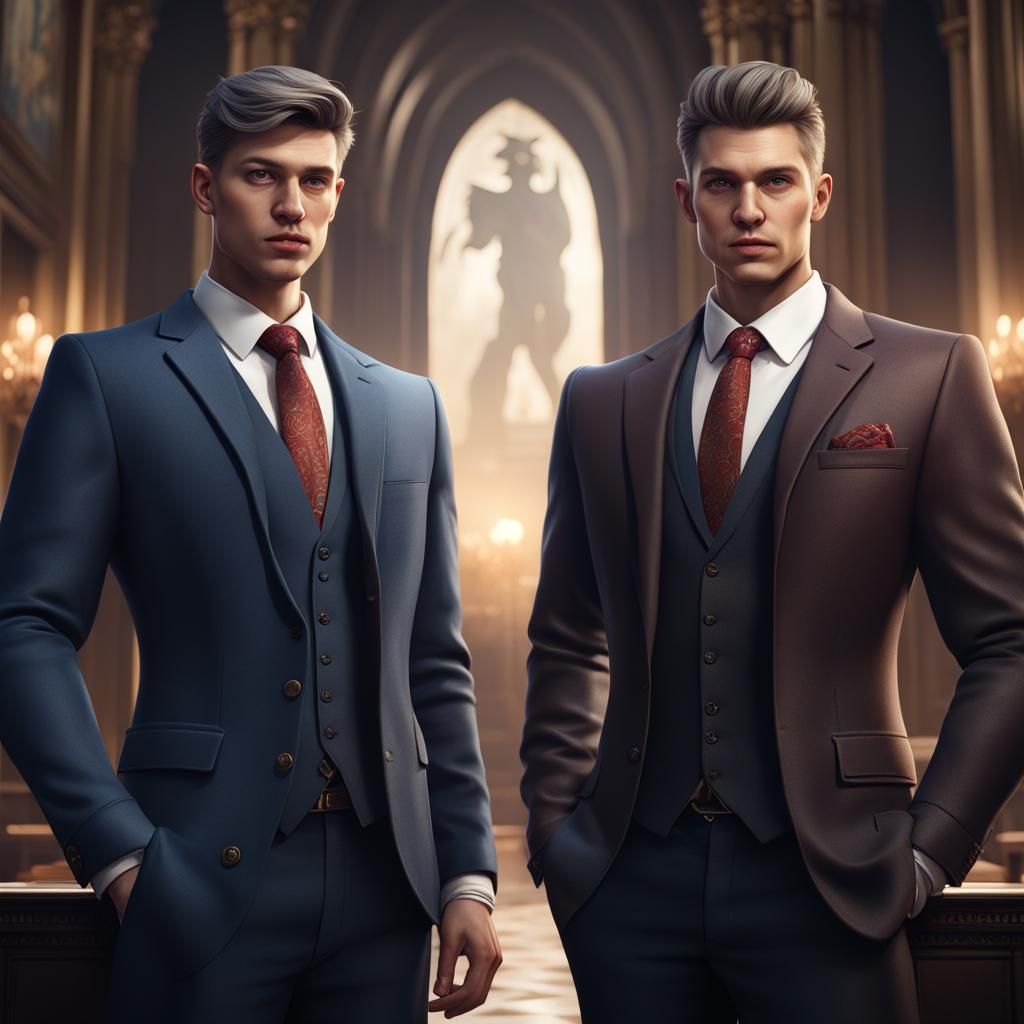 Twin Politicians in Suits: Fantasy Concept Art
