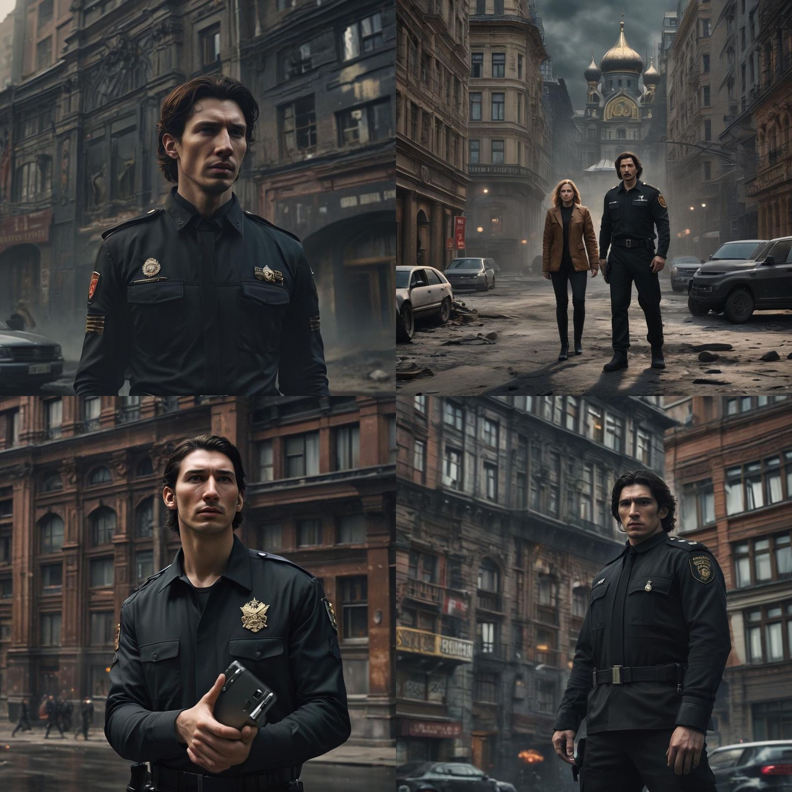 Futuristic Russian Police Confrontation in Cyberpunk Style