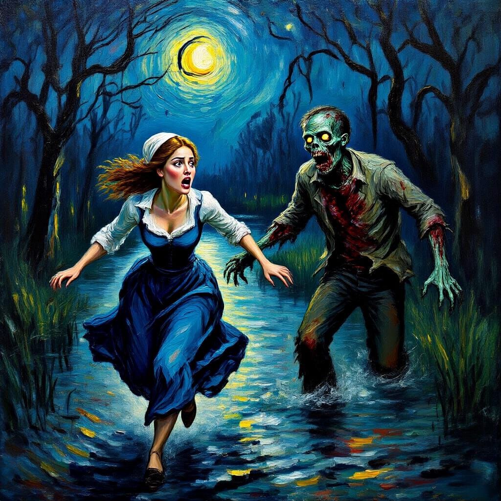 Cajun Woman's Flight: Impressionistic Horror in Oil