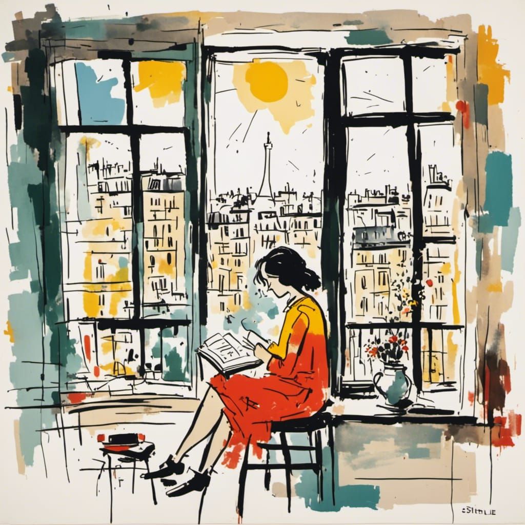 Girl Reads Book in Paris Sunlight