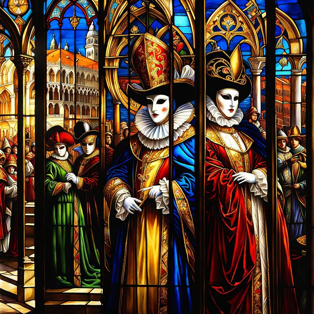 Venice Carnival Stained Glass Painting in 32k