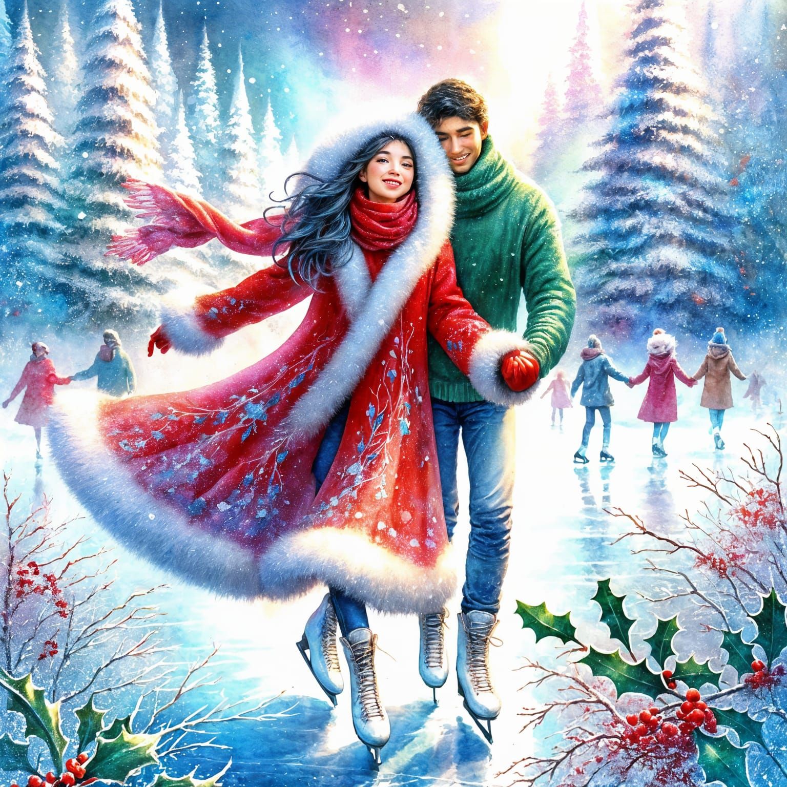Whimsical Winter Wonderland Ice Skating Scene