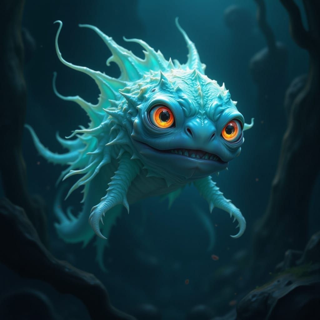 Bioluminescent Deep-Sea Creature in Cyberpunk Art Style