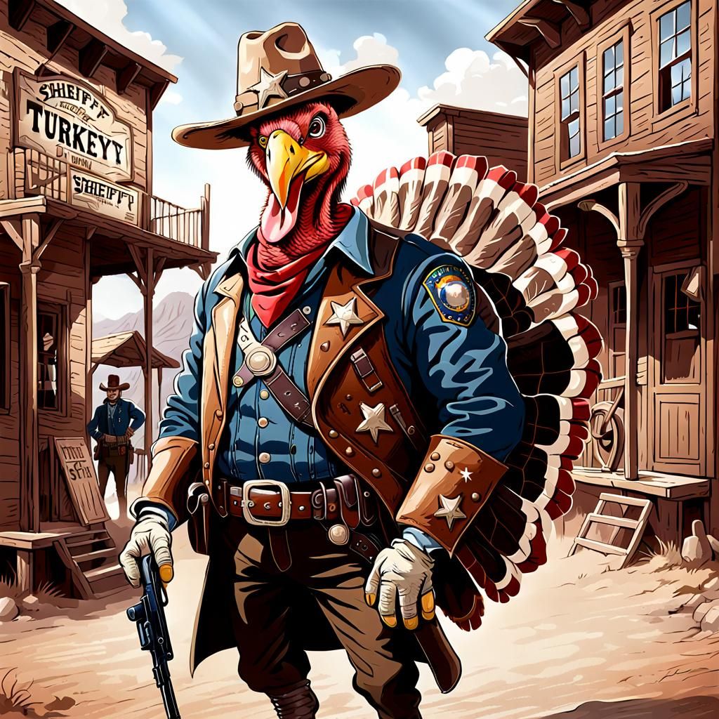 Wild West Sheriff Turkey in Comic Art Style