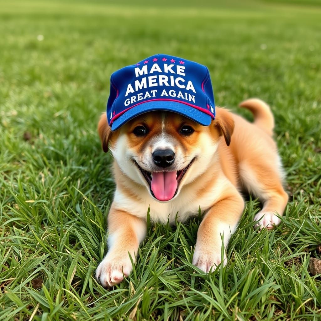 Playful American Puppy Relaxing on the Lawn