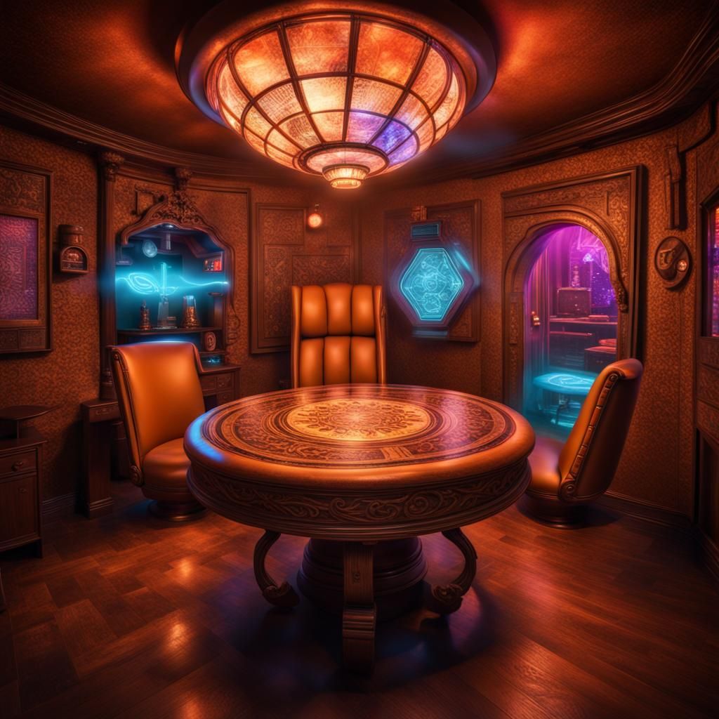 Futuristic Fortune Teller Room with Neon Lighting