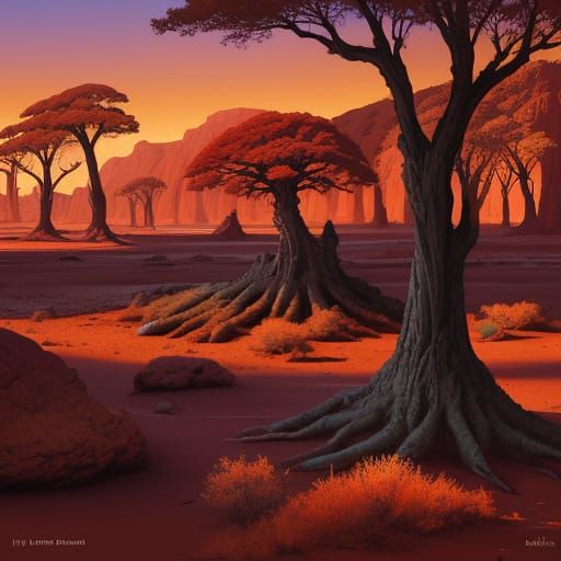 Exotic Red Planet Landscape as Vibrant Oil Painting