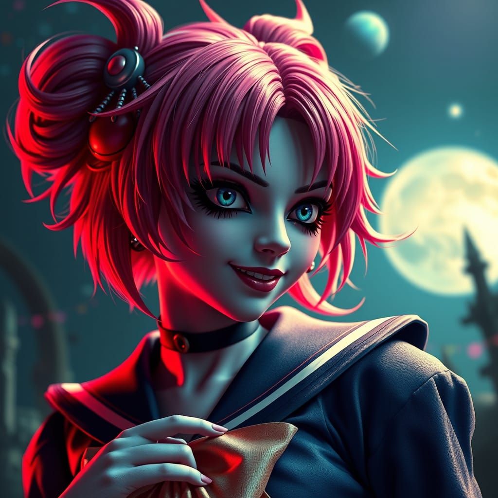 Sailor Moon Meets Beetlejuice in a Vibrant 8K Matte Painting