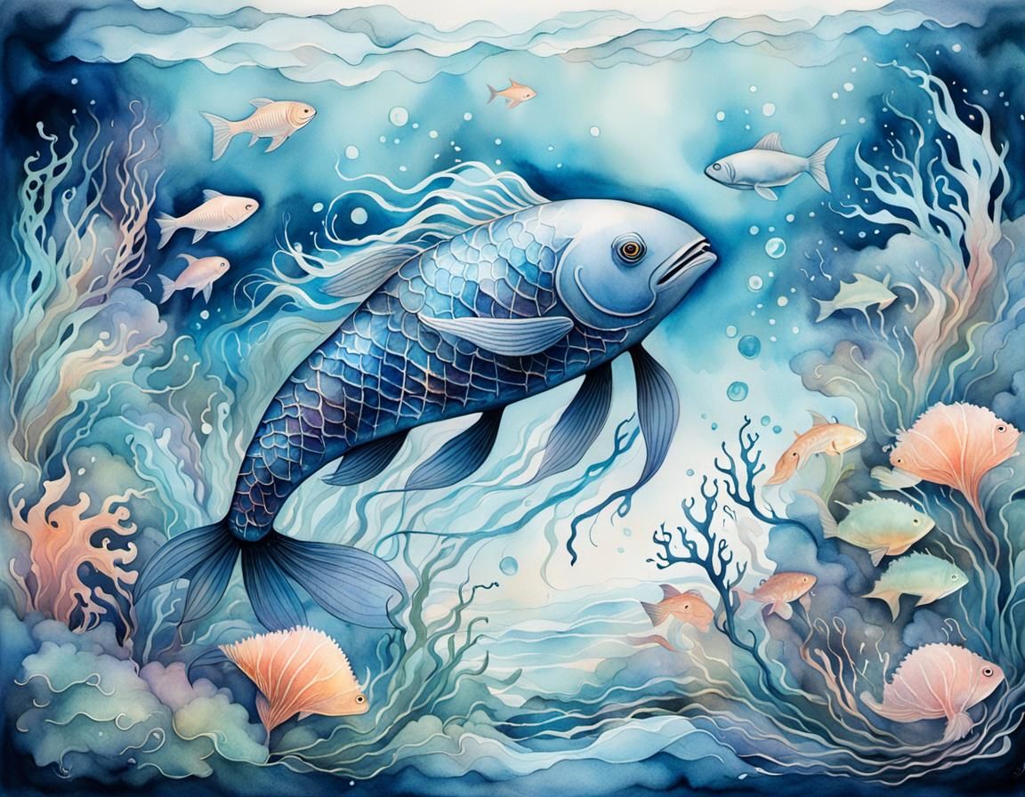 Mystical Sea Creature in Japanese Sumi-e Style