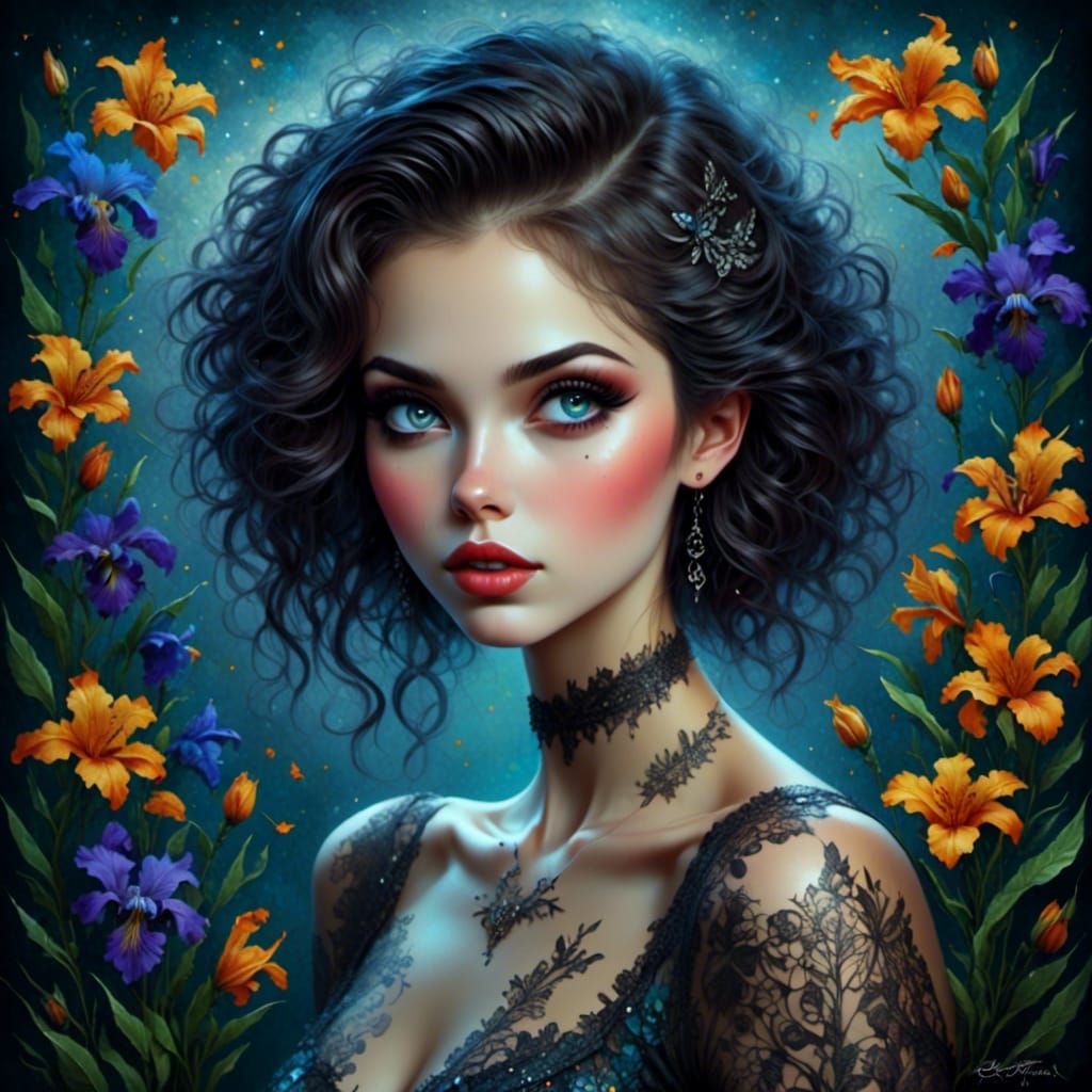 Stunning Woman with Spectral Eyes, Digital Oil Painting