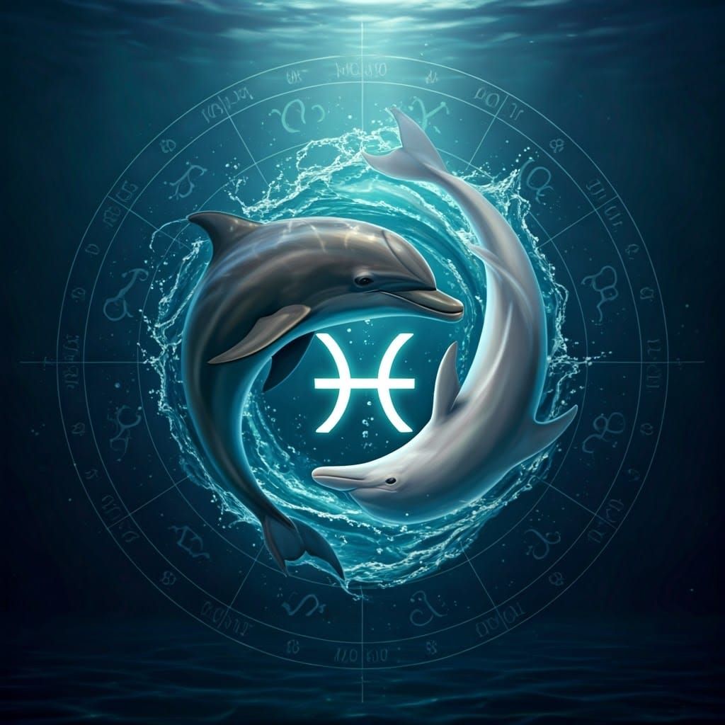 Majestic Entwined Dolphins Forming the Pisces Zodiac Symbol