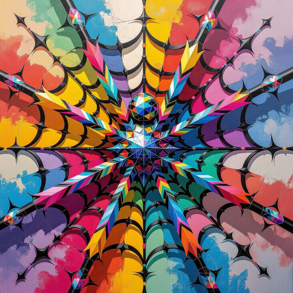 Polychromatic Kaleidoscope Web in Graffiti Street Art Style